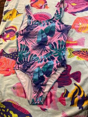 Tropical Leaf Print Pink Women’s One-Piece Swimsuit